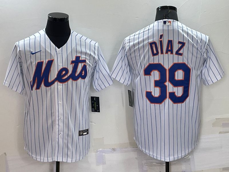 Men New York Mets 39 Diaz White Strip Game 2022 Nike MLB Jersey